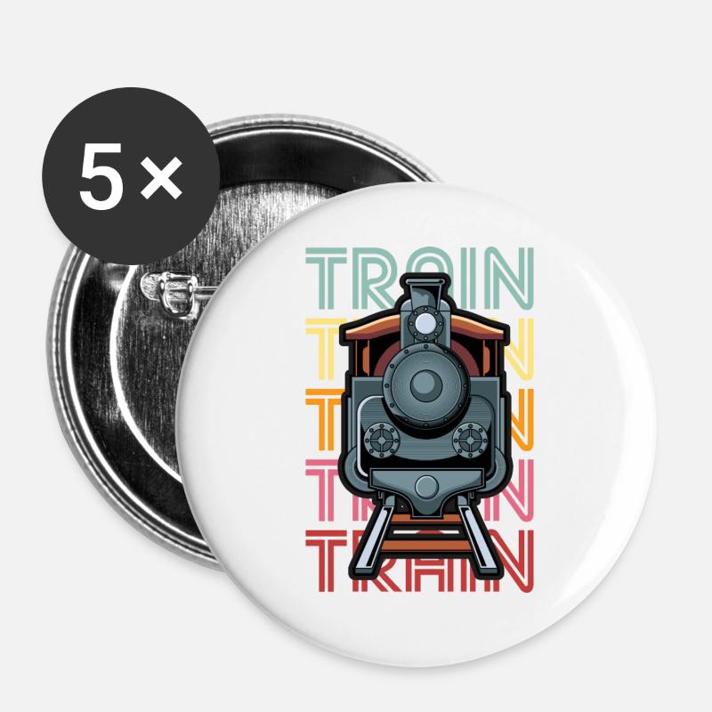 Train Trains Train Lovers Shirt funny Train Shirt Iron - Buttons large 2.2''/56 mm (5-pack) - white