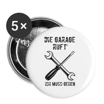 Die garage ruft Geschenk Mechaniker Kfz Auto - Buttons groß 56 mm (5er Pack) - Weiß - Vorne