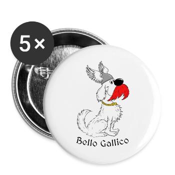 « Bello Gallico - le chien gaulois » - Lot de 5 grands badges (56 mm) - blanc - Devant