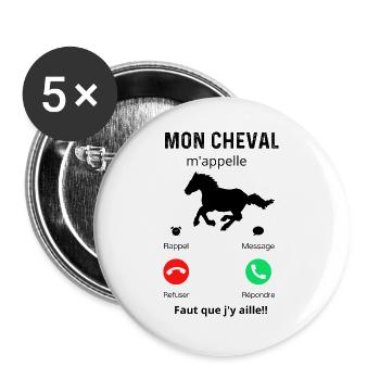 mon cheval m'appelle - Lot de 5 grands badges (56 mm) - blanc - Devant