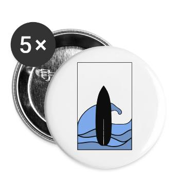 T-Shirt Surf Board with Wave in Frame - Buttons large 2.2''/56 mm (5-pack) - white - Front
