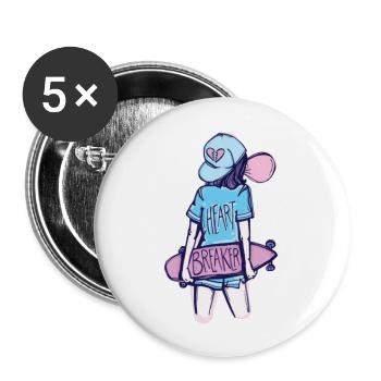 Heart breaker skater girl - Buttons groß 56 mm (5er Pack) - Weiß - Vorne