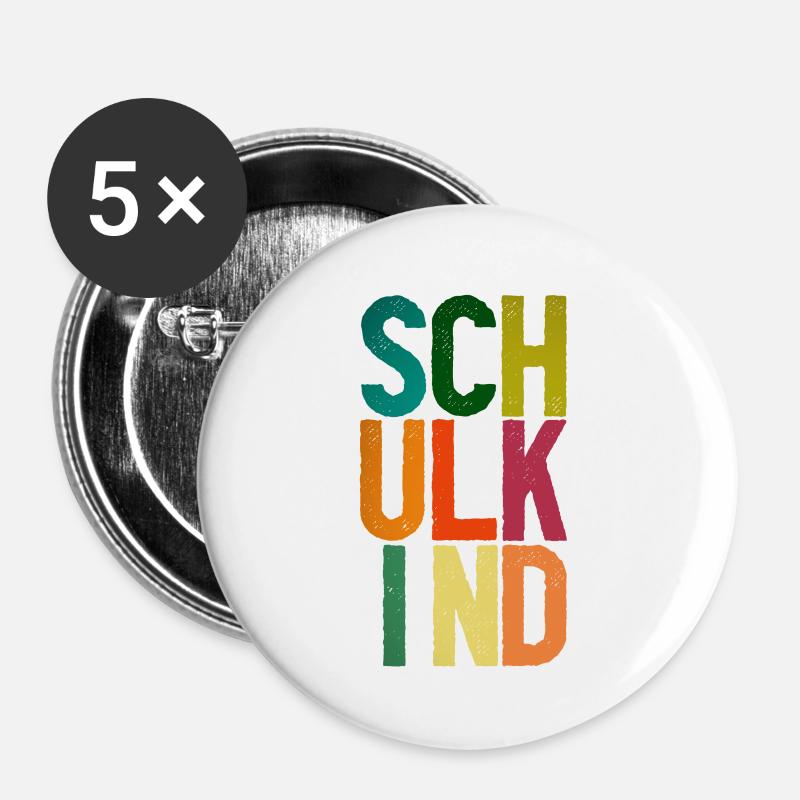 Schulkind Bunt - Buttons groß 56 mm (5er Pack) - Weiß