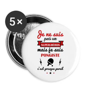 Pas super héros pongiste,idée cadeau ping-pong - Lot de 5 grands badges (56 mm) - blanc - Devant