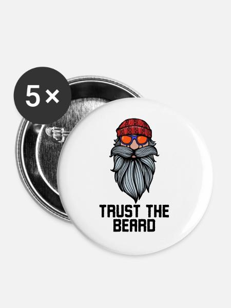 Gesichtsbehaarung Bart Statement Bärtig Vollbart - Buttons groß 56 mm (5er Pack) - Weiß