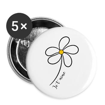ICH LIEBE DICH. ICH LIEBE DICH. LIEBE. LIEBE. HERZ. BLUME - Buttons groß 56 mm (5er Pack) - Weiß - Vorne