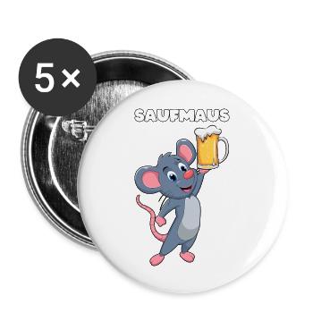 Alkohol saufen betrunken Bier Geschenk - Buttons groß 56 mm (5er Pack) - Weiß - Vorne