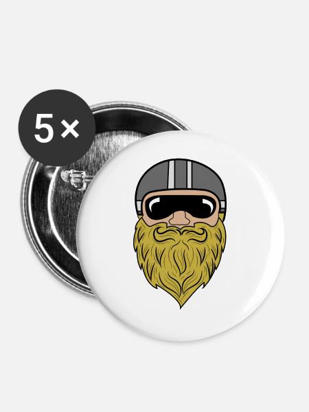 Bart Ziegenbart Bartfrisur Schnurrbart Bartträger - Buttons groß 56 mm (5er Pack) - Weiß