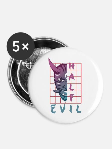 Oni Maske Japan Dämon - Buttons groß 56 mm (5er Pack) - Weiß