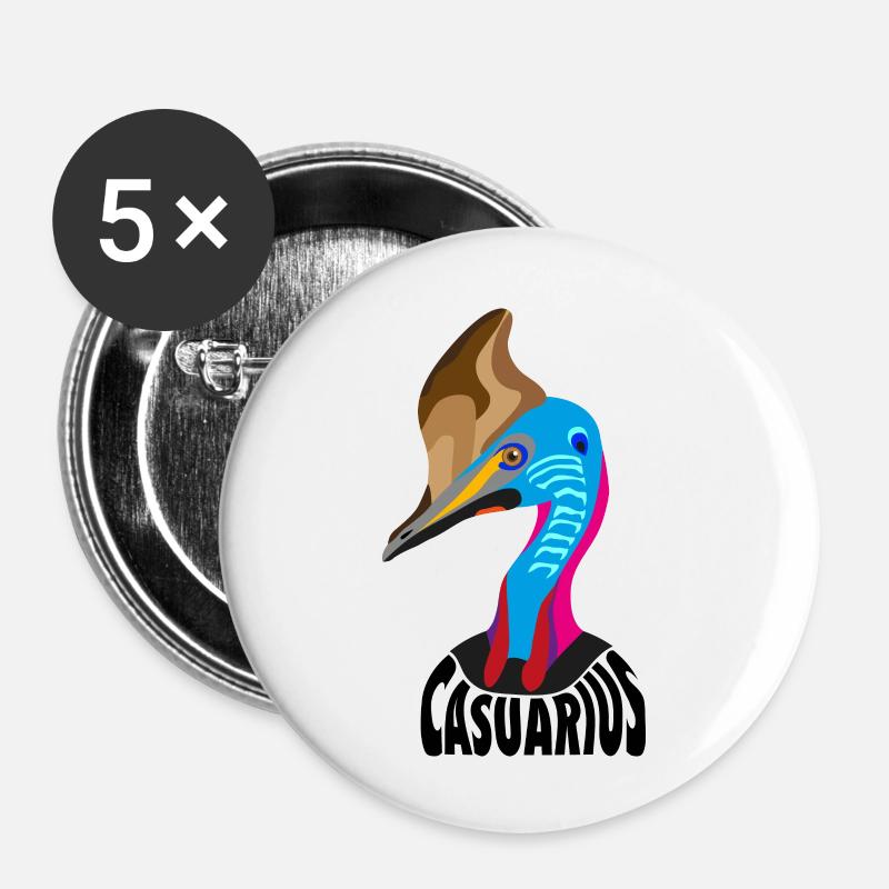 Cassowary, Casuarius ou Cassowary en couleurs plates. - Lot de 5 grands badges (56 mm) - blanc