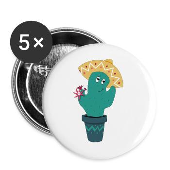 Mexikanischer Kaktus - Buttons groß 56 mm (5er Pack) - Weiß - Vorne