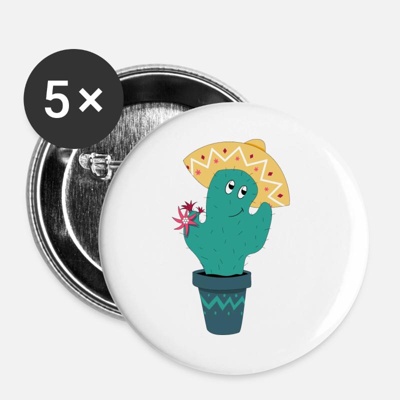 Mexikanischer Kaktus - Buttons groß 56 mm (5er Pack) - Weiß