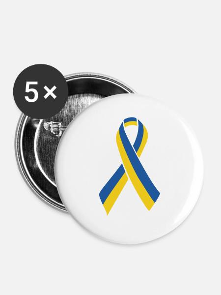 Ukraine - Solidarität - Buttons groß 56 mm (5er Pack) - Weiß