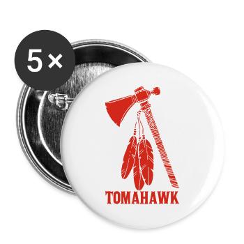roter Tomahawk - Buttons groß 56 mm (5er Pack) - Weiß - Vorne