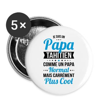 Papa Tahitien comme un papa normal plus cool - Lot de 5 grands badges (56 mm) - blanc - Devant