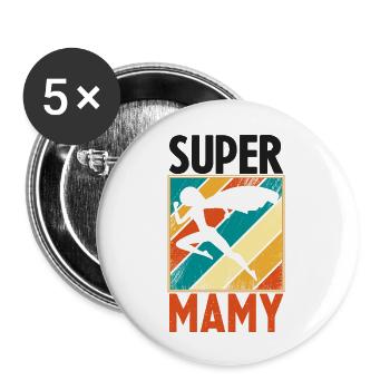 SUPER mamie - Lot de 5 grands badges (56 mm) - blanc - Devant