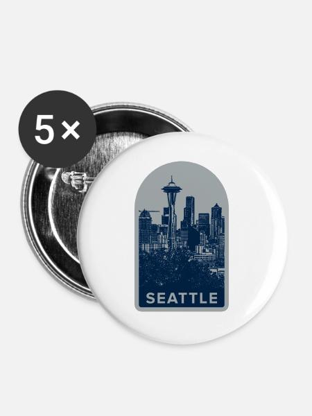 Seattle Skyline Abzeichen - Buttons groß 56 mm (5er Pack) - Weiß
