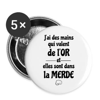main d'or !! - Lot de 5 grands badges (56 mm) - blanc - Devant