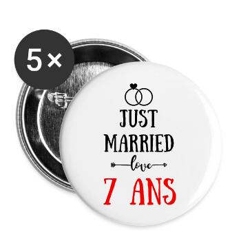 JUST MARRIED ANNIVERSAIRE DE MARIAGE 7 ANS - Lot de 5 grands badges (56 mm) - blanc - Devant
