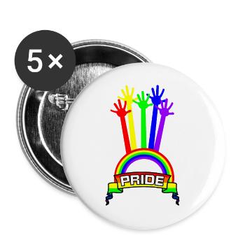 Pride Hände Regenbogen - Buttons groß 56 mm (5er Pack) - Weiß - Vorne