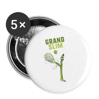 grand slim,grand,slam,tennis,spargel,comic - Buttons groß 56 mm (5er Pack) - Weiß - Vorne