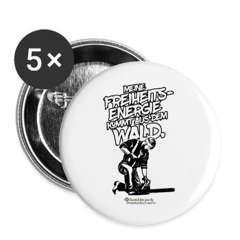 Holzfäller Spruch Freiheitsenergie - Buttons groß 56 mm (5er Pack) - Weiß - Vorne