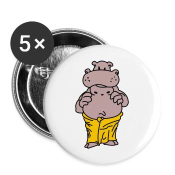 Sauna Flusspferd - Buttons groß 56 mm (5er Pack) - Weiß - Vorne