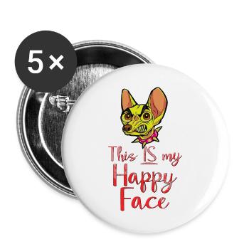 Cartoon Gesicht Comic Cartoon Humor Lächeln - Buttons groß 56 mm (5er Pack) - Weiß - Vorne