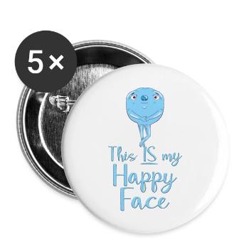Cartoon Gesicht Comic Cartoon Humor Lächeln - Buttons groß 56 mm (5er Pack) - Weiß - Vorne