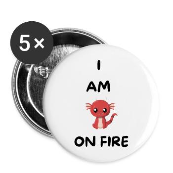 I'M ON FIRE -kawaii dragon - funny gift - Buttons large 2.2''/56 mm (5-pack) - white - Front