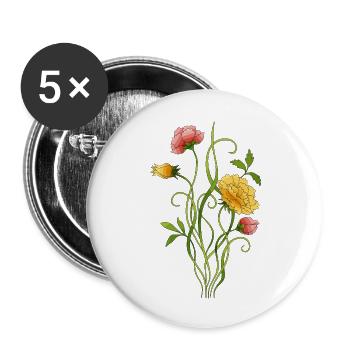 Fleur - Lot de 5 grands badges (56 mm) - blanc - Devant