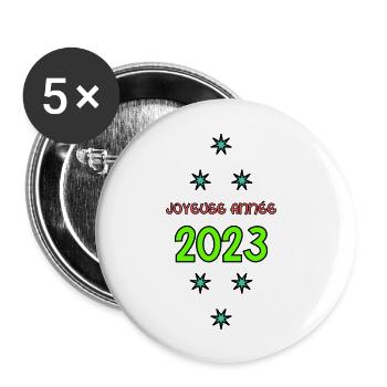 HAPPY NEW YEAR. NEW YEAR'S EVE. NEW YEAR - Buttons large 2.2''/56 mm (5-pack) - white - Front