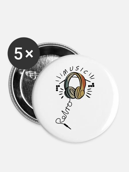 Retro Musik - Buttons groß 56 mm (5er Pack) - Weiß