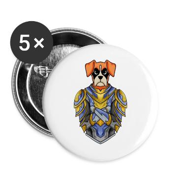 Ritter Hund Hunderasse Deutscher Boxer mit Rüstung - Buttons groß 56 mm (5er Pack) - Weiß - Vorne