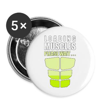 Belastung der Muskeln bitte warten - Buttons groß 56 mm (5er Pack) - Weiß - Vorne