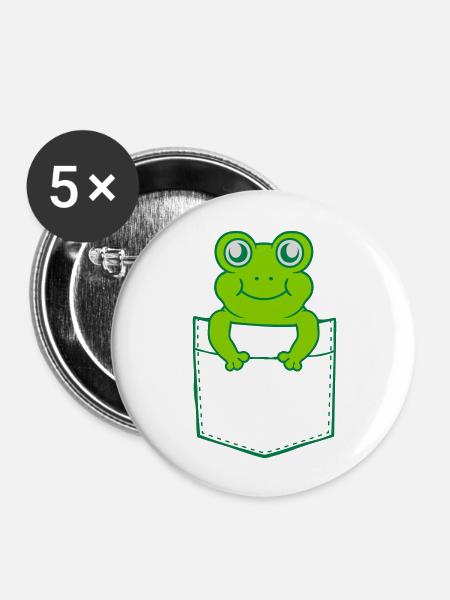 Unterwegs Hemdtasche Frosch Comic - Buttons groß 56 mm (5er Pack) - Weiß