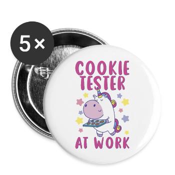 Cookie Tester At Work - Unicorn with cookies - Buttons large 2.2''/56 mm (5-pack) - white - Front