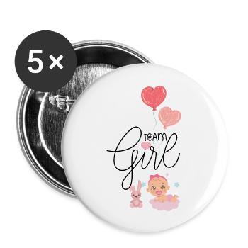 Team Girl Gender Reveal Party Shirts, pr - Buttons large 2.2''/56 mm (5-pack) - white - Front