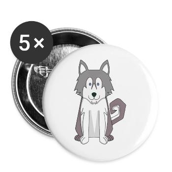 Chien Dessin animé Husky sibérien étonnant - Lot de 5 grands badges (56 mm) - blanc - Devant