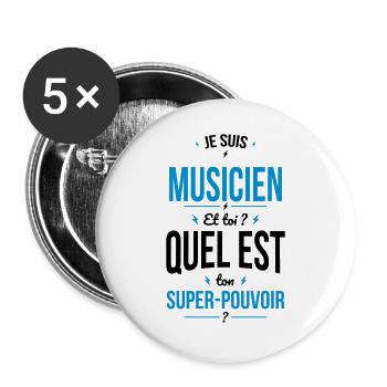 Je suis musicien - Super-pouvoir - Lot de 5 grands badges (56 mm) - blanc - Devant