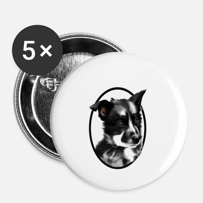Black and white working dog-Sheep dog - Buttons large 2.2''/56 mm (5-pack) - white
