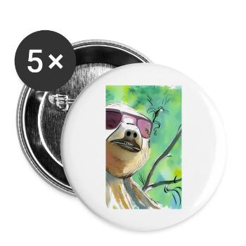 Cool Comic Portrait of a Sloth with sunglasses - Buttons large 2.2''/56 mm (5-pack) - white - Front
