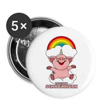 Das kleine Schweinhorn - Buttons groß 56 mm (5er Pack) - Weiß - Vorne