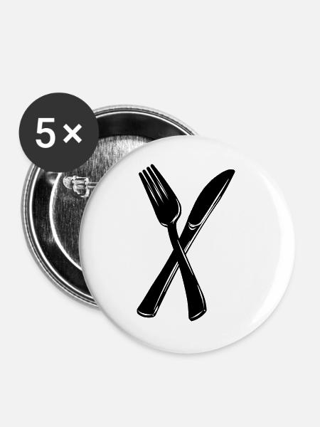 Messer und Gabel - Buttons groß 56 mm (5er Pack) - Weiß