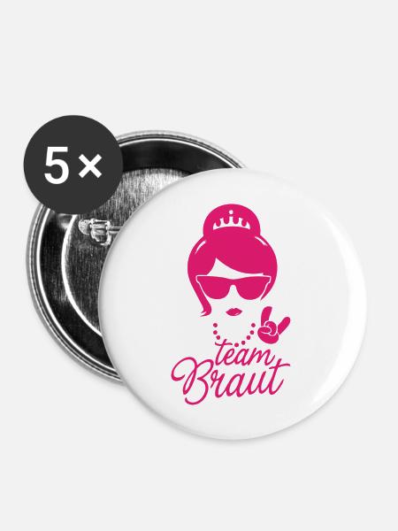 Team Braut - Buttons groß 56 mm (5er Pack) - Weiß