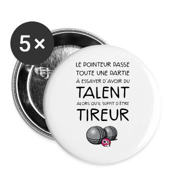 boules tireur dicton - Lot de 5 grands badges (56 mm) - blanc - Devant