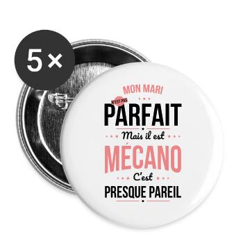 Mon mari n'est pas parfait mais il est mécano - Lot de 5 grands badges (56 mm) - blanc - Devant