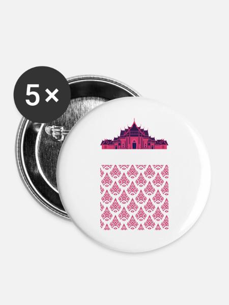 Thai-Tempel-Pinkmuster - Buttons groß 56 mm (5er Pack) - Weiß