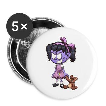 Zombie Girl mit Teddybär - Buttons groß 56 mm (5er Pack) - Weiß - Vorne