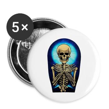 squelette style peinture acrylique - skate - Lot de 5 grands badges (56 mm) - blanc - Devant